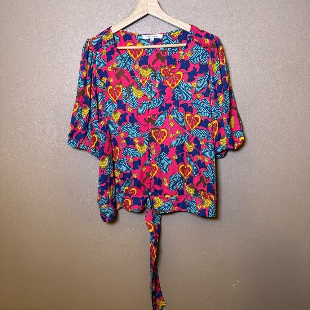Rose & Olive Multicolor Tropical Pattern Blouse Womens Size XL Boho Travel Vaca - Picture 2 of 16